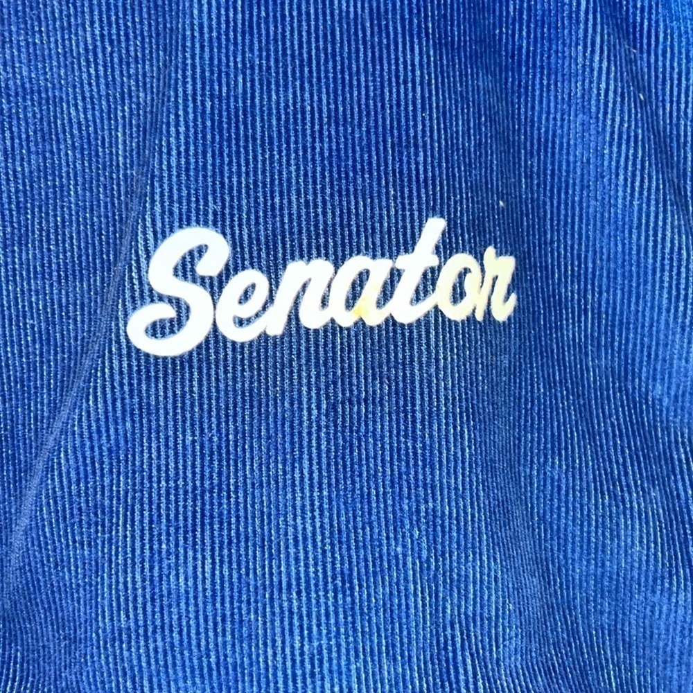 Rare Vintage blue corduroy trucker jacket coat embroidered Senator Alaska L/XL - Picture 7 of 16